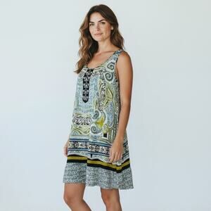 Forbidden Los Angeles Multi Print Beaded Dress Womens Sz Large Sleeveless Casual